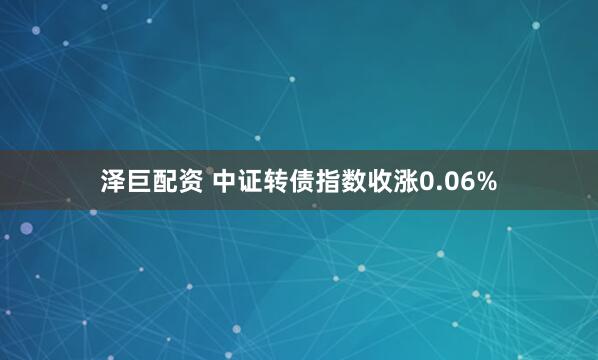 泽巨配资 中证转债指数收涨0.06%
